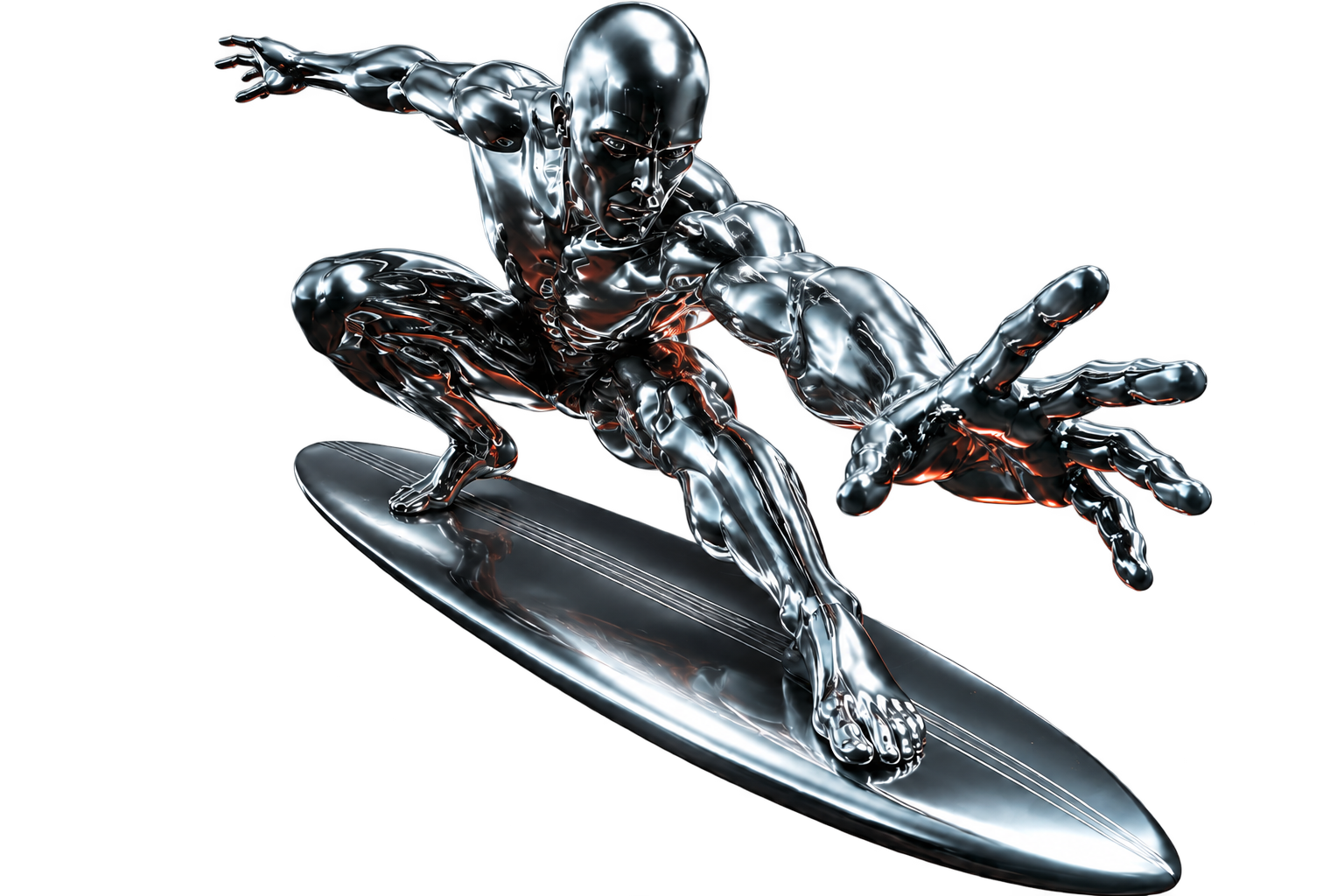 The Silver Surfer cuts through the frame at extreme speed